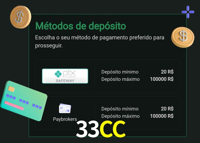O cassino 33CC oferece uma grande variedade de métodos de pagamento